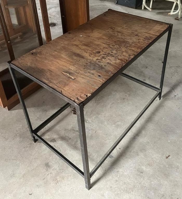 Metal Work Table wtih Wood Inlay