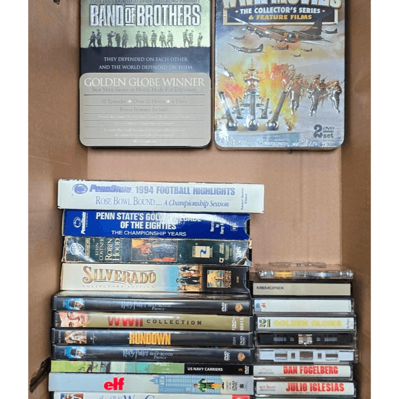 WWII and Classic Movie DVD Collection with Cassette Tapes