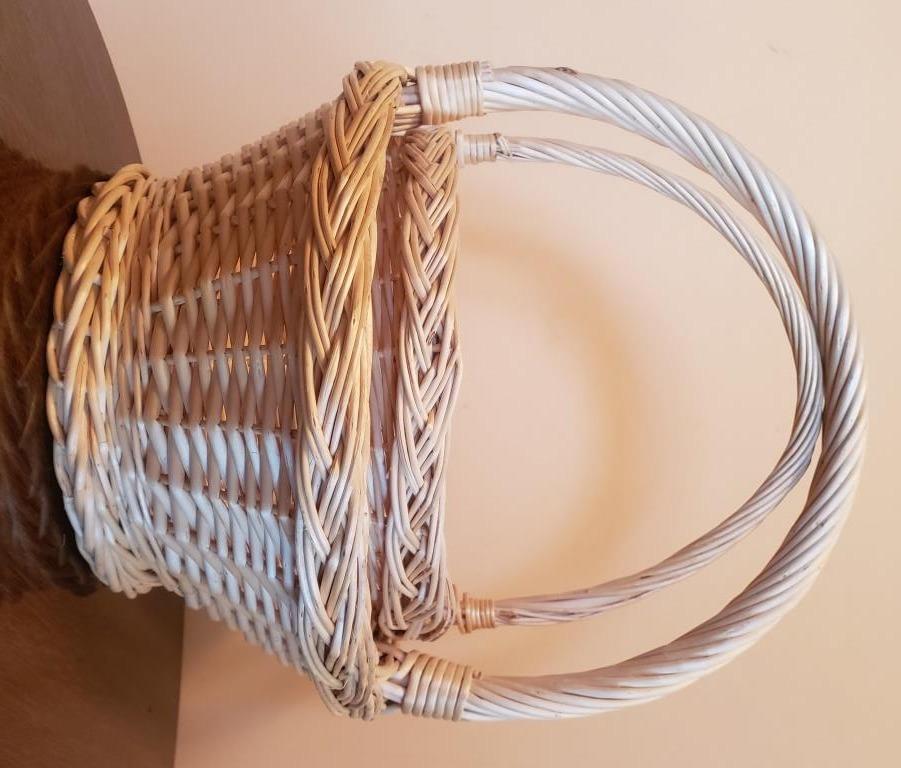 Pair of White Wicker Baskets with Handles - Versatile Home Storage Solutions