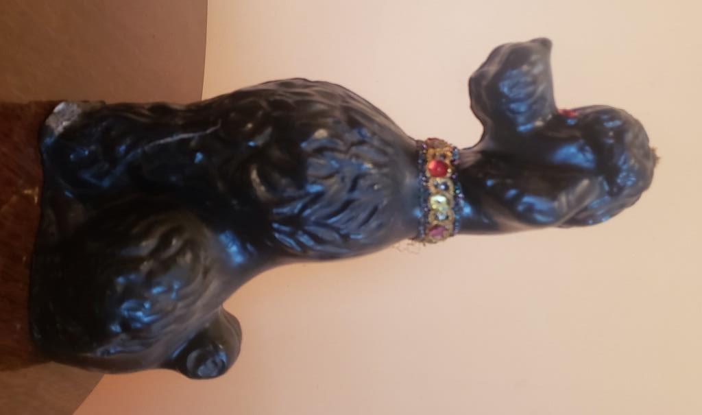 Vintage Black Ceramic Poodle Figurine with Bejeweled Collar - Elegant Collectible