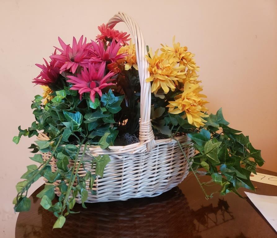 Decorative Wicker Basket with Artificial Flowers - Vibrant Home Accent
