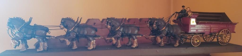 Vintage Budweiser Clydesdale Horse and Wagon Model - Authentic Brewery Collectible