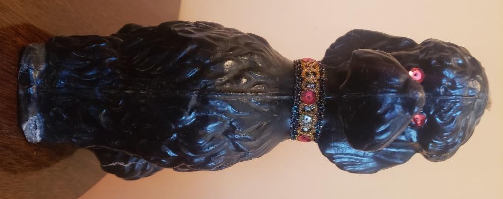 Vintage Black Ceramic Poodle Figurine with Bejeweled Collar - Elegant Collectible