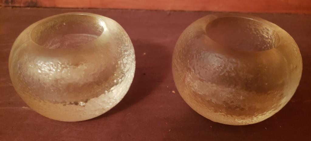 Pair of Frosted Glass Candle Holders - Elegant Decorative Set