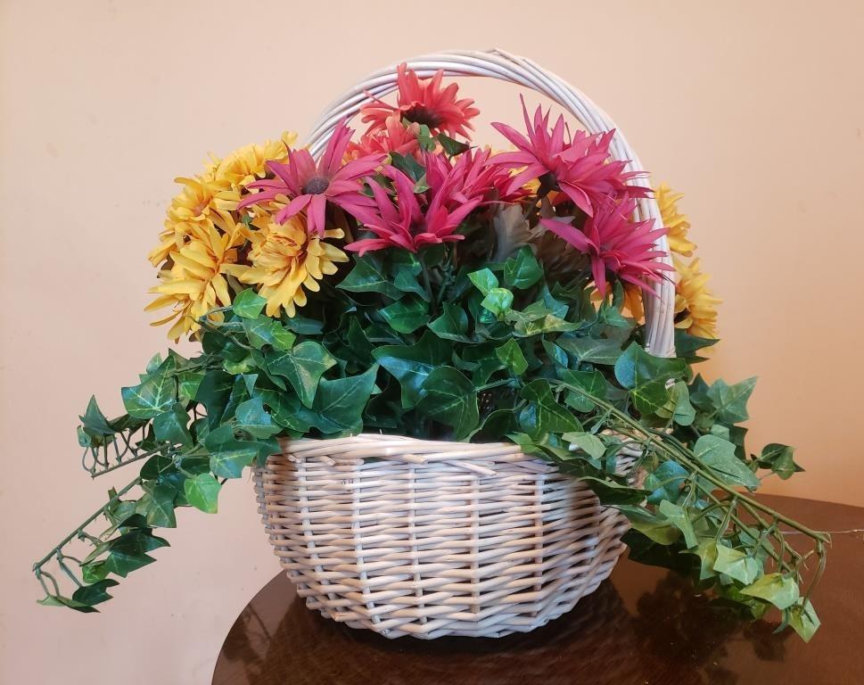 Decorative Wicker Basket with Artificial Flowers - Vibrant Home Accent