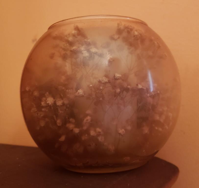 Vintage Glass Bowl with Preserved Floral Arrangement - Unique Decorative Piece
