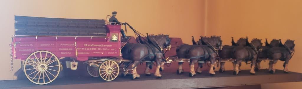 Vintage Budweiser Clydesdale Horse and Wagon Model - Authentic Brewery Collectible