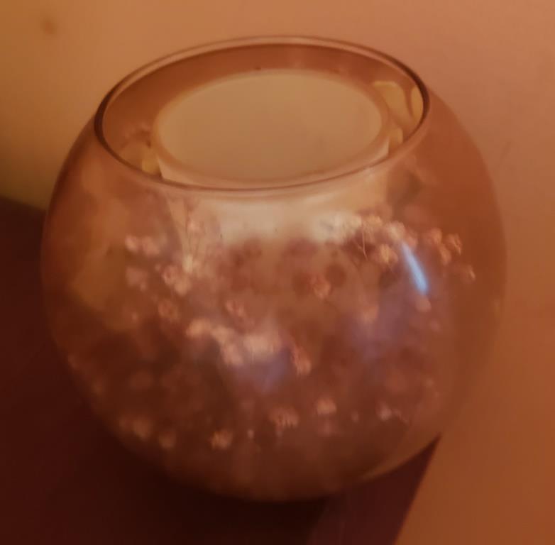 Vintage Glass Bowl with Preserved Floral Arrangement - Unique Decorative Piece