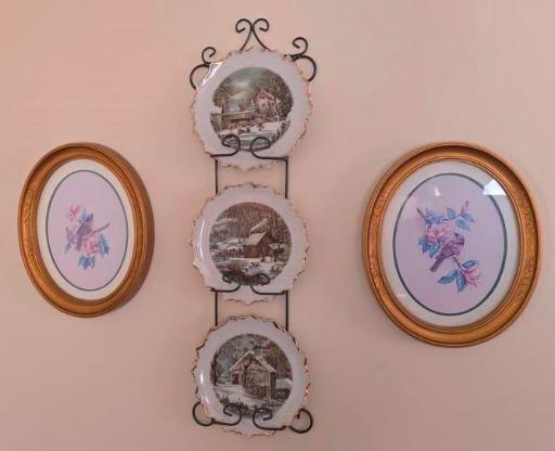 Charming Vintage Plate and Floral Art Display Set