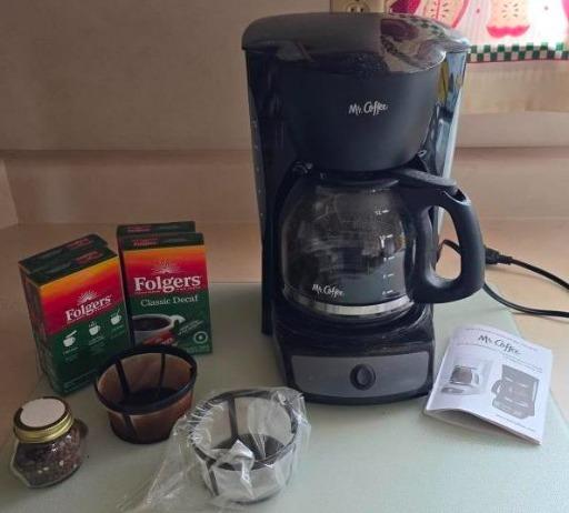 Mr. Coffee Classic Coffee Maker Bundle with Folgers Decaf