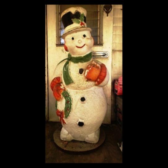 Vintage Plastic Snowman Decoration with Scarf and Hat