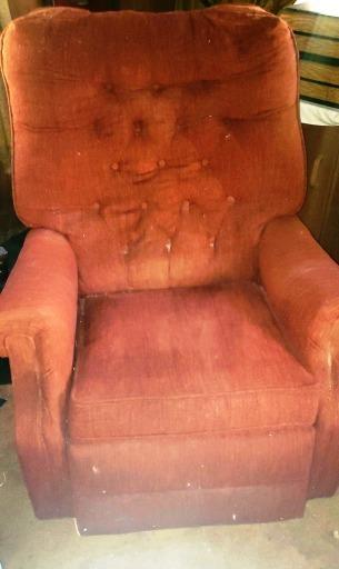 Vintage Recliner Chair in Orange Fabric with Button Tufting