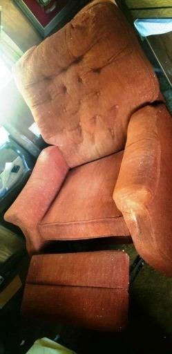 Vintage Recliner Chair in Orange Fabric with Button Tufting