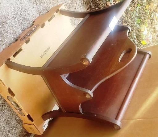 Vintage Wooden Magazine Rack with Curved Design and Handle