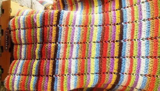 Colorful Afghan Quilt with Striped Pattern, 54" x 94"