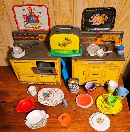 Vintage Miniature Kitchen Playset with Colorful Accessories