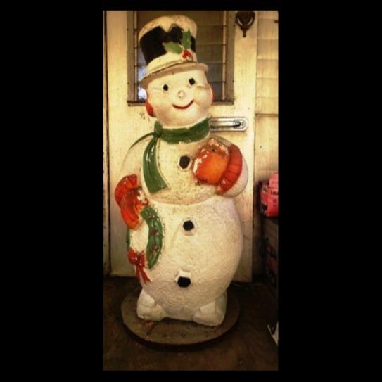 Vintage Plastic Snowman Decoration with Scarf and Hat