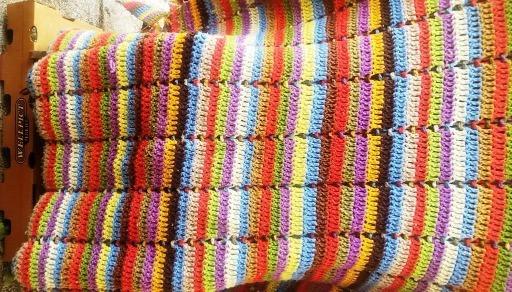 Colorful Afghan Quilt with Striped Pattern, 54" x 94"