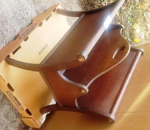 Vintage Wooden Magazine Rack with Curved Design and Handle