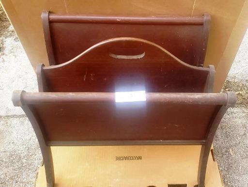 Vintage Wooden Magazine Rack with Curved Design and Handle