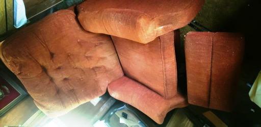 Vintage Recliner Chair in Orange Fabric with Button Tufting