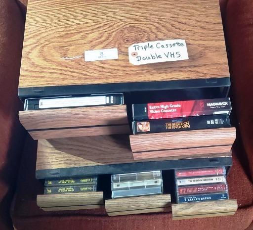 Triple Cassette Double VHS Player with Storage Drawers