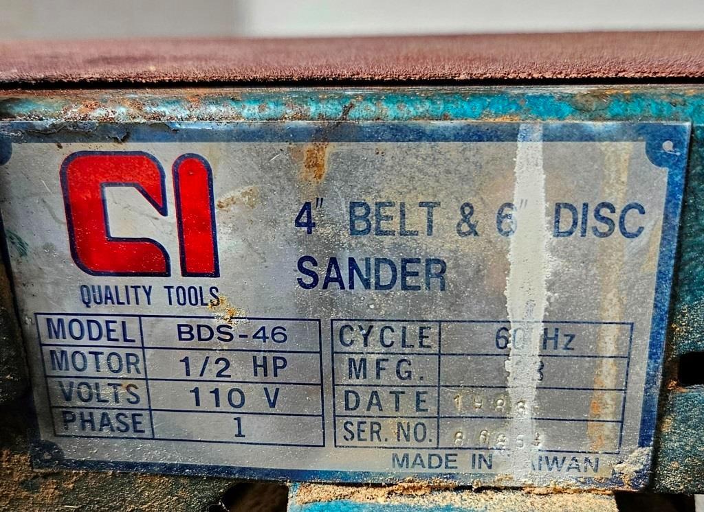 Vintage CI Industrial 4" Belt & 6" Disc Sander - Model BDS-46