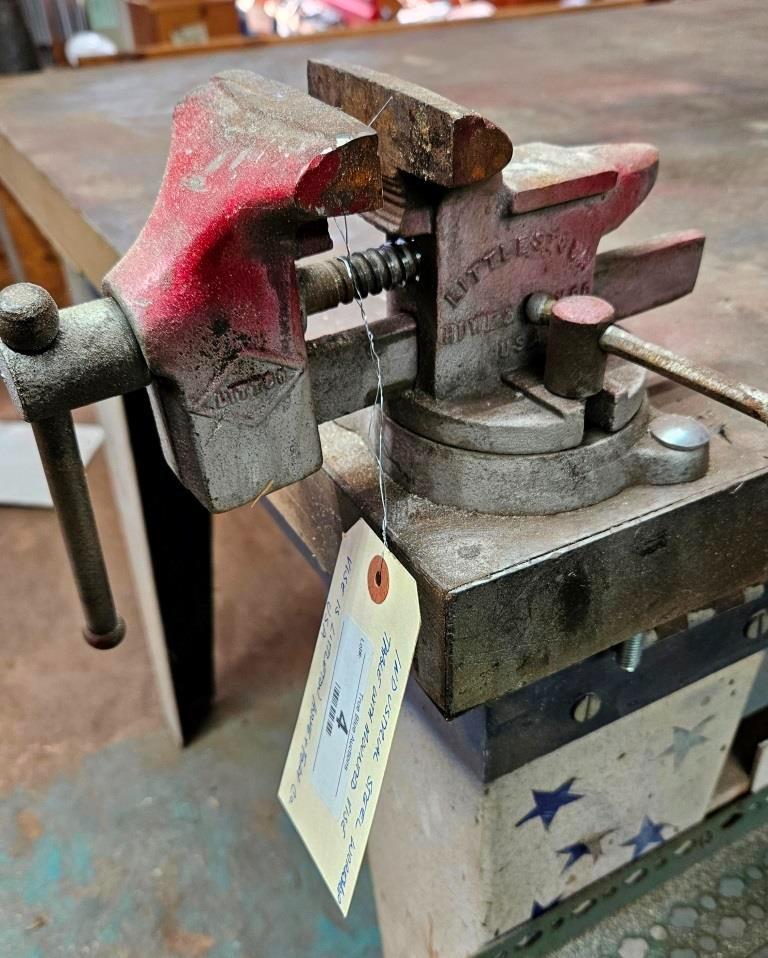 Vintage Industrial Steel Workshop Table with Mounted Vise - Functional and Durable