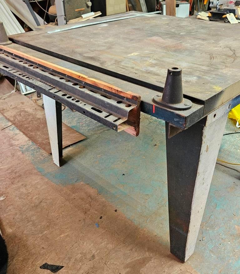 Vintage Industrial Steel Workshop Table with Mounted Vise - Functional and Durable